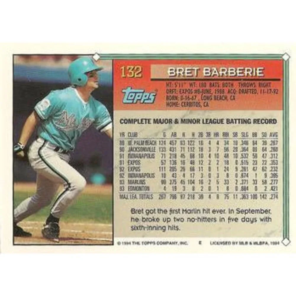 1994 Topps Bret Barberie # 132 Florida Marlins